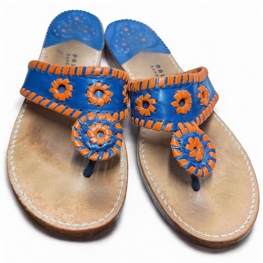 Palm Beach Leather Sandals Royal/Orange Whipstitch Thong Flip-Flop Women’s Sz 8 - Picture 2 of 9